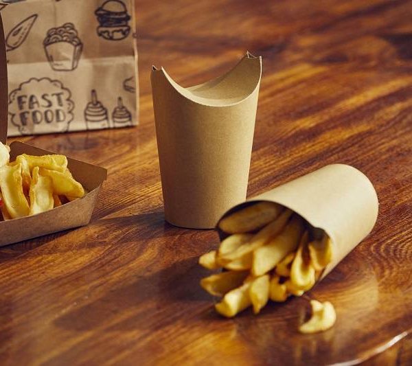 Box per fritti, KRAFT/PE avana cm. T:8,5x8,5 B:Ø6,4 H:14,5 470ml (16oz) - 50 pz