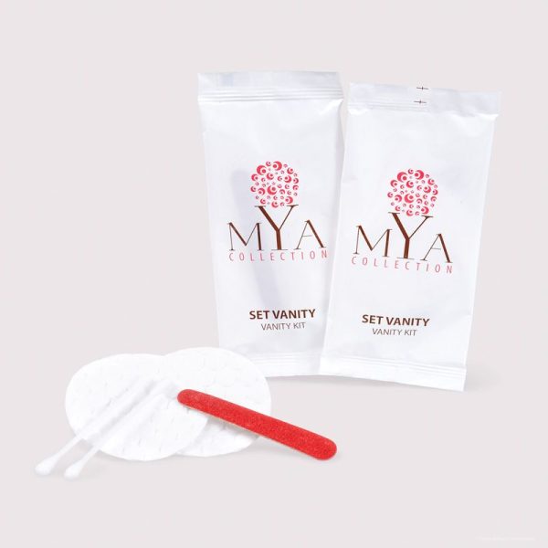 Vanity Kit Mya Collection (2 dischetti struccanti, 3 Cotton fiocc, Lima per Unghie) in Flow pack, Conf. 50 pz