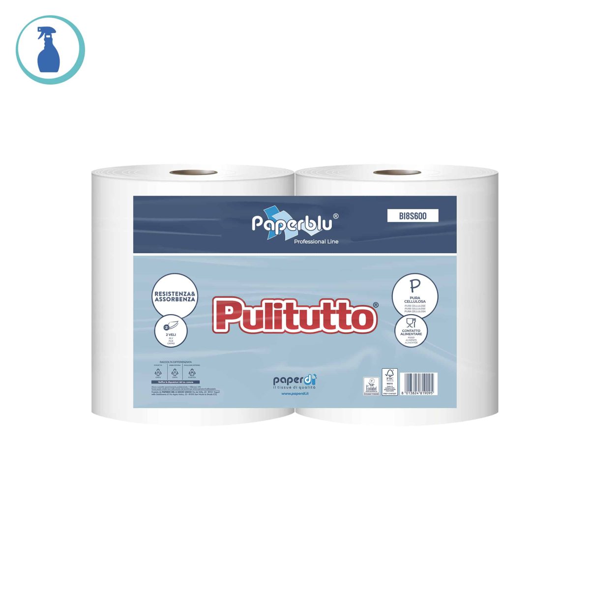 Asciugatutto in cellulosa 2 veli rotolo 600 strappi 90 m (2 kg), Conf. 2 pz - immagine 2