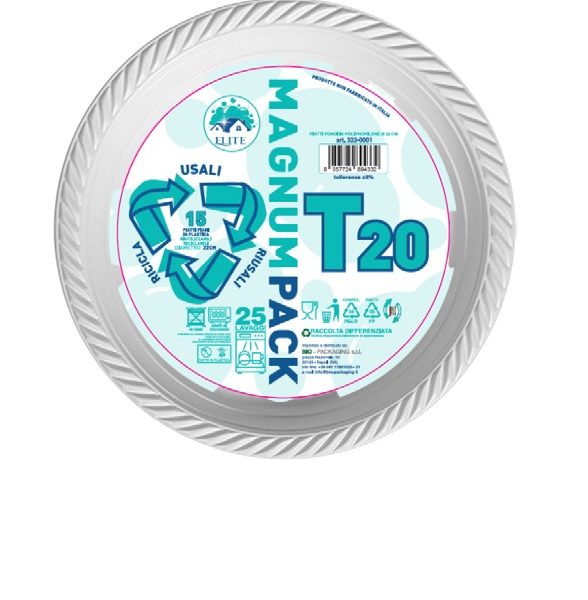 Piatto piano compostabile riutilizzabile Ø 22 cm, Conf 20 pz - Bianco